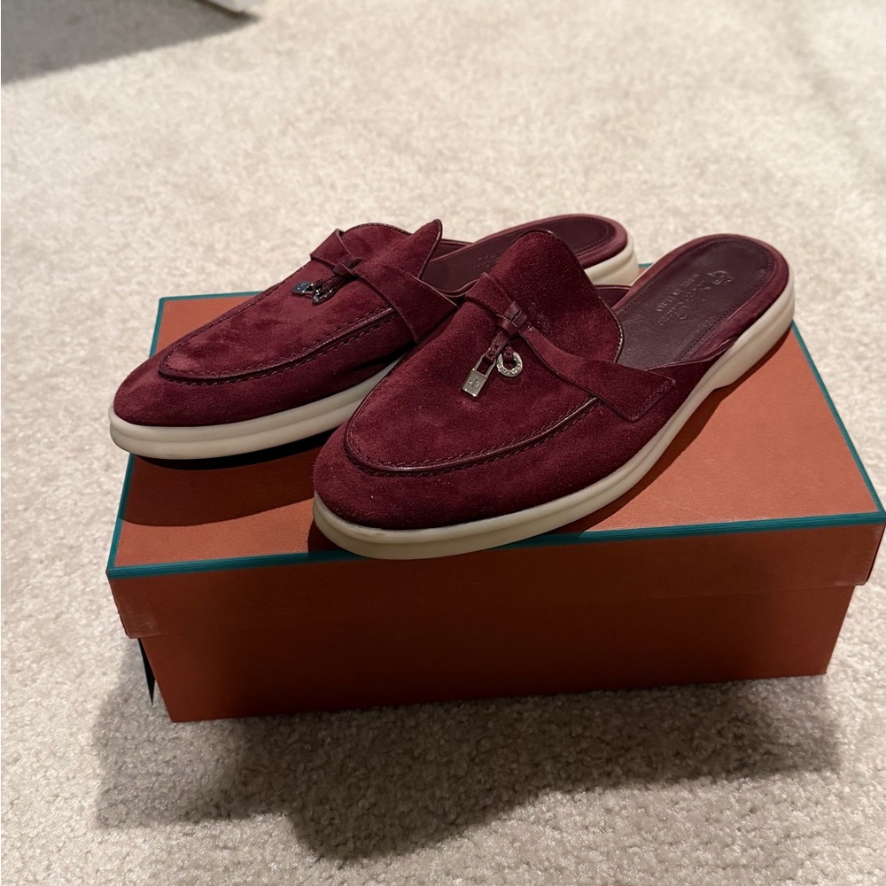 Loro Piana Burgundy Suede Women's Loafers
